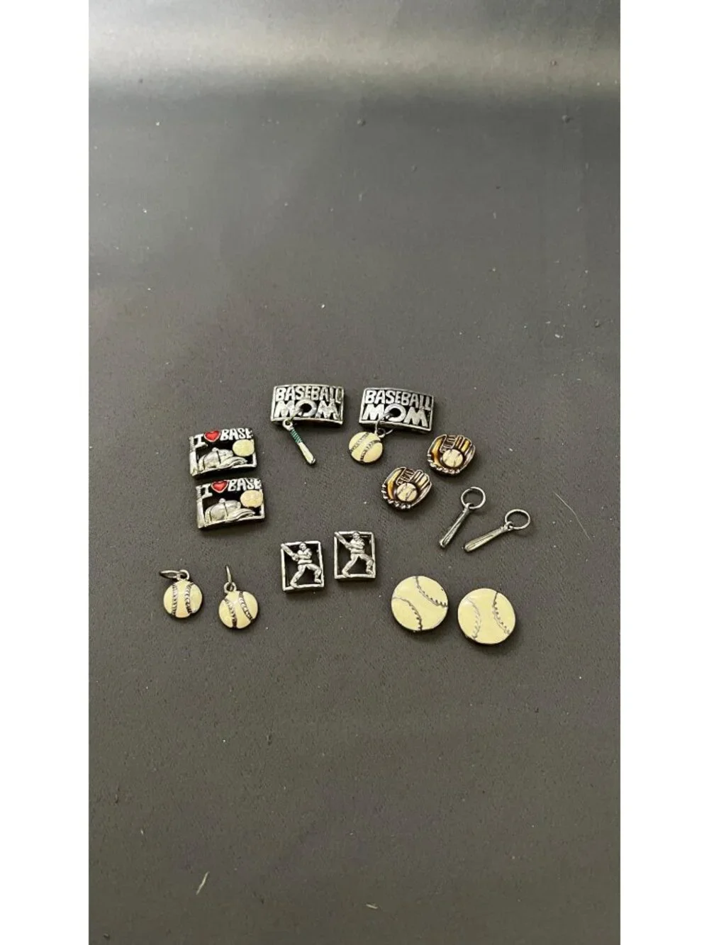 Baseball-Themed Charms Collection Assorted Designs Silver & Enamel